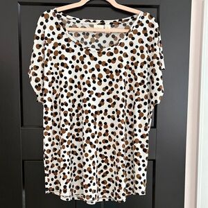 Chico's Polka Dot Scoop Neck Blouse - Black, Brown,White. Cap Sleeve Size 3=16.